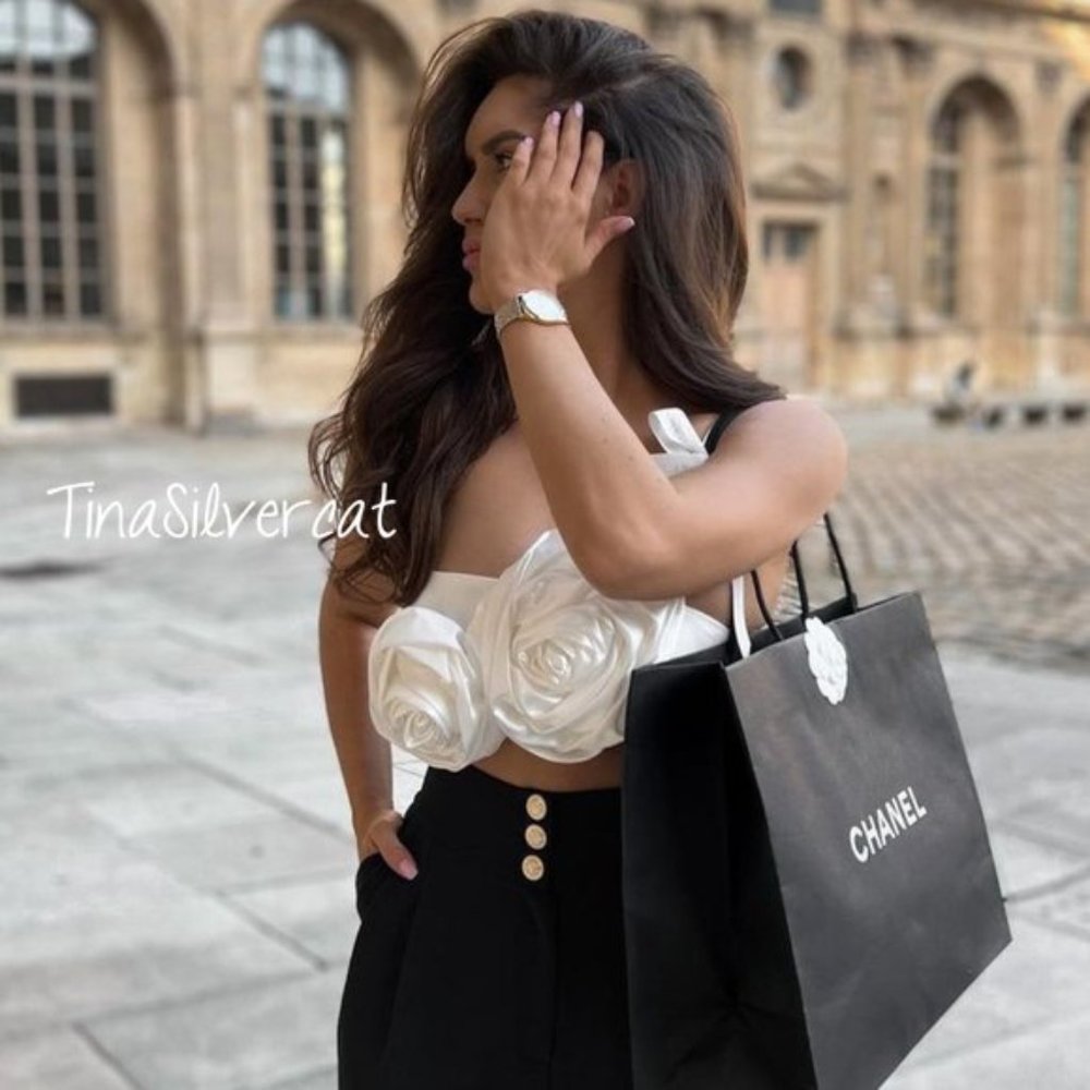 BLOGGER'S FAVE! Zara Floral Appliqué Crop Top White NWT - Picture 15 of 17